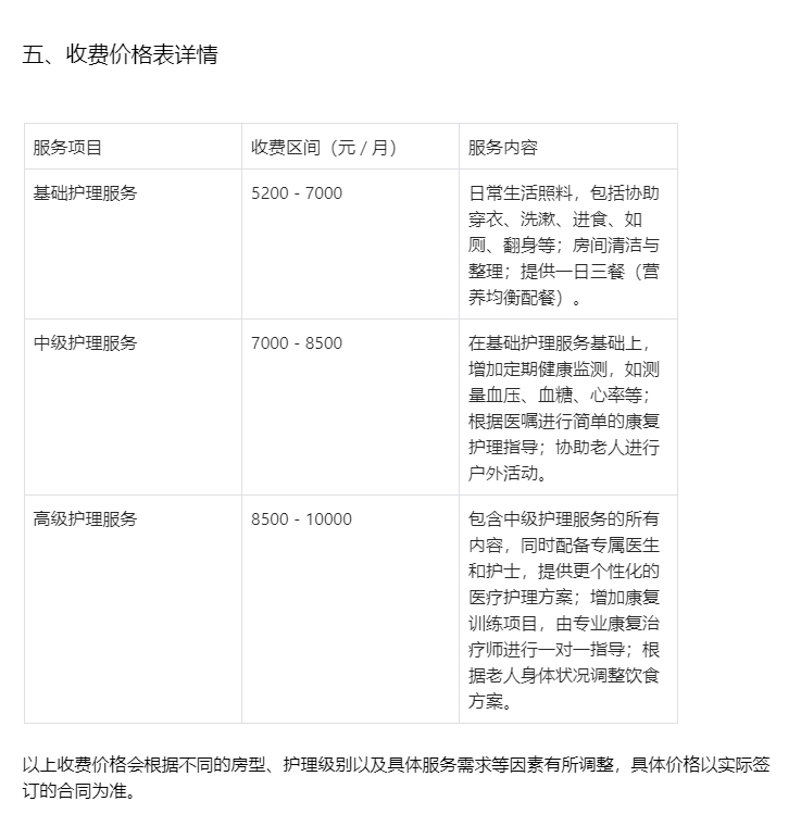 文逸护理院收费价格表：5200-10000元/月，医保定点+24小时专业医护